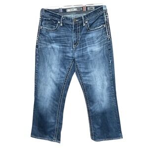 BKE Tyler Whiskered Denim Jeans Straight Leg Blue Dark Wash Mens Size 32R